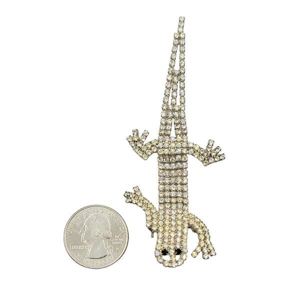 Silver Tone Clear Rhinestone Articulated Lizard Gecko Brooch Pin - Picture 2 of 7